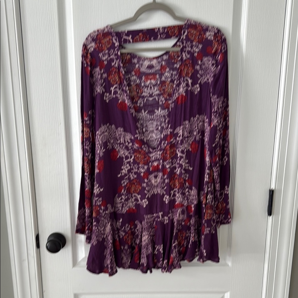 Free People Boho Open Back Purple Floral Dress - Picture 3 of 4